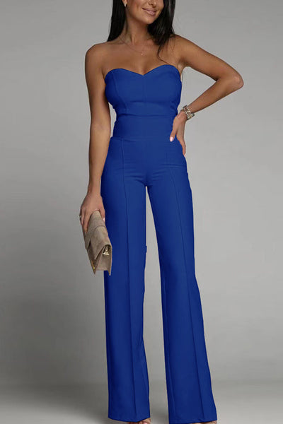 Elegante Strapless Dames Bodycon Jumpsuit met Wijde Pijpen