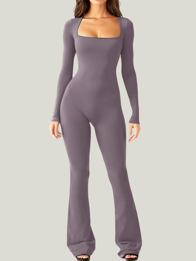 Stretch Bodycon Jumpsuit voor Dames met Lange Mouwen en Flared Pijpen