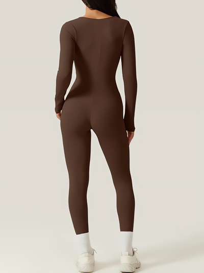 Stretch Bodycon Jumpsuit voor Dames met Lange Mouwen en Flared Pijpen