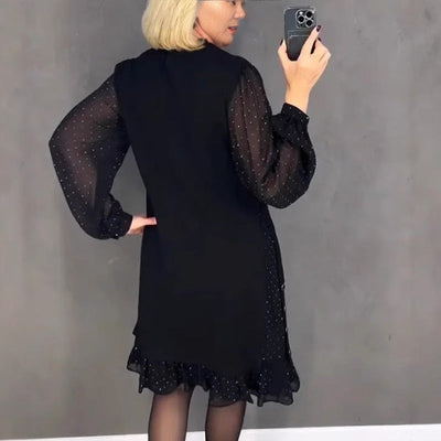 Elegant Dress with Crystals and Round Neck