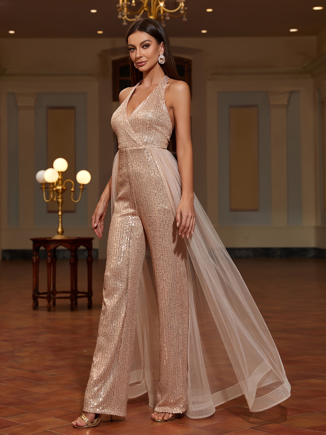 Sanya | Betoverende Pailletten Jumpsuit Met Tule-Overlay