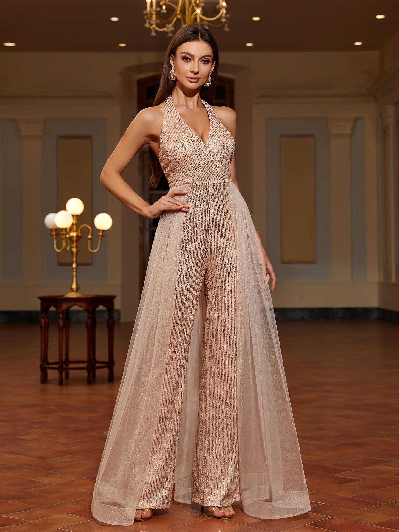 Sanya | Betoverende Pailletten Jumpsuit Met Tule-Overlay