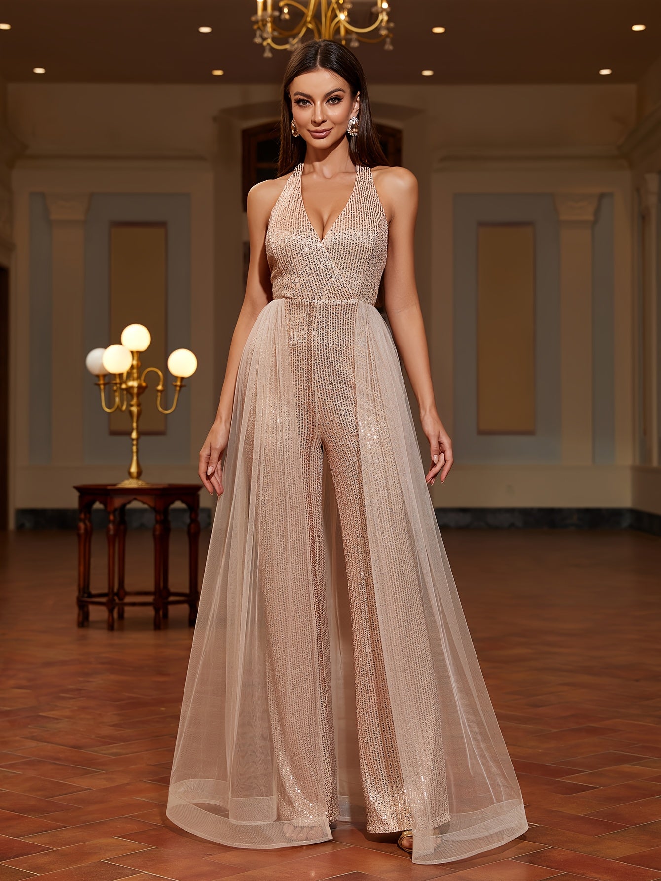 Sanya | Betoverende Pailletten Jumpsuit Met Tule-Overlay