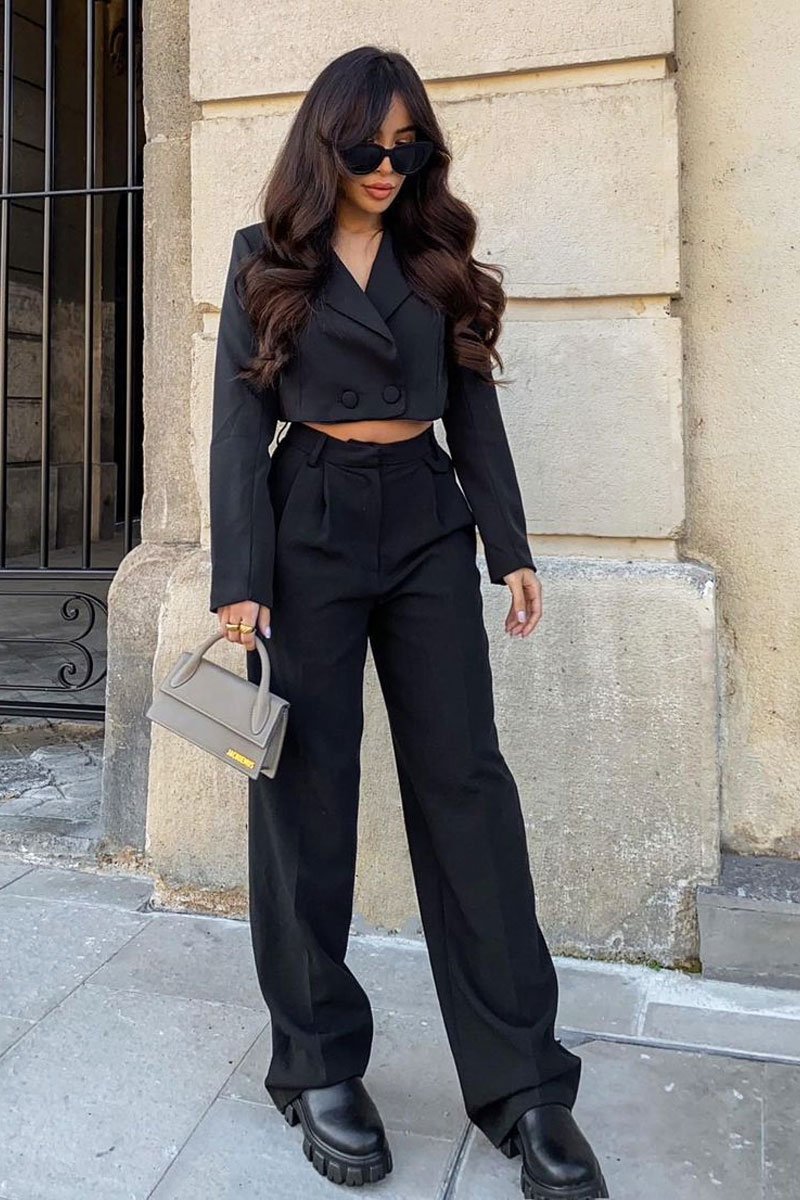 Black Double Button Cropped Blazer - Dolly