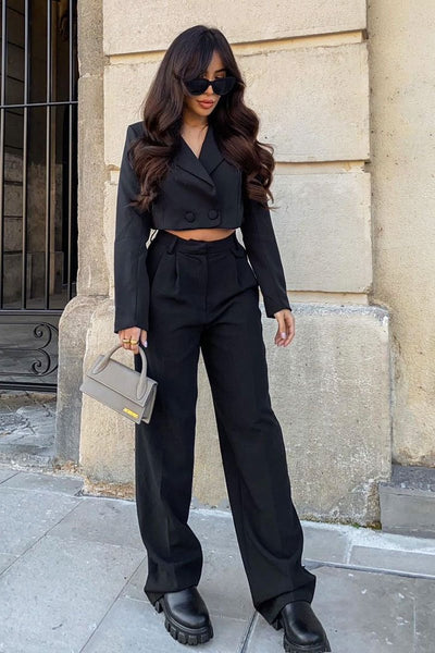 Black Double Button Cropped Blazer - Dolly