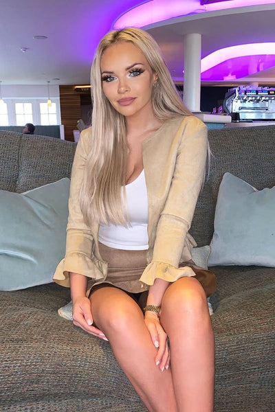 Camel Suedette Frill Hems Jacket - Elsa