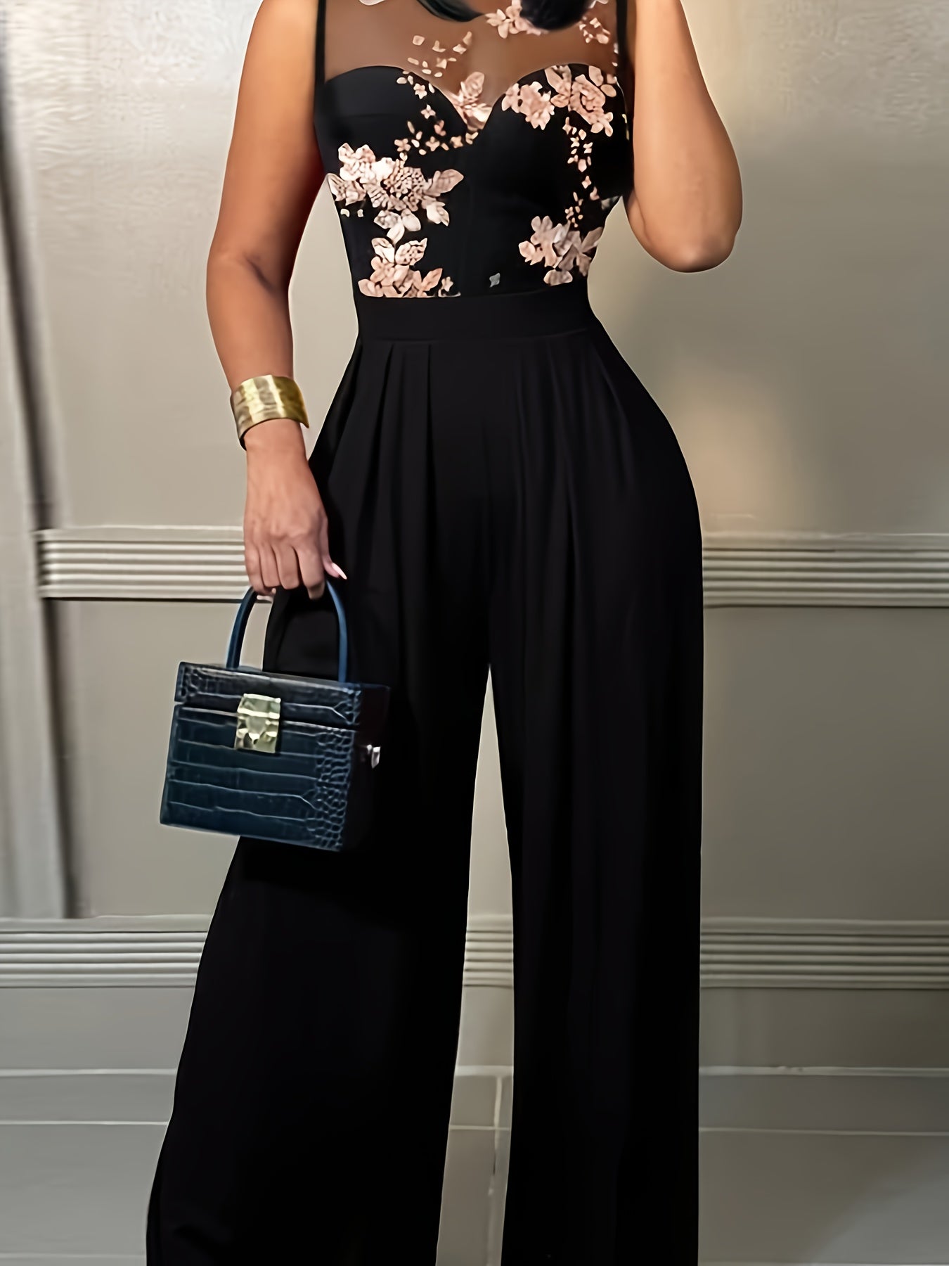 Shanna | Jumpsuit met Geborduurde Top en Wijde Pijpen