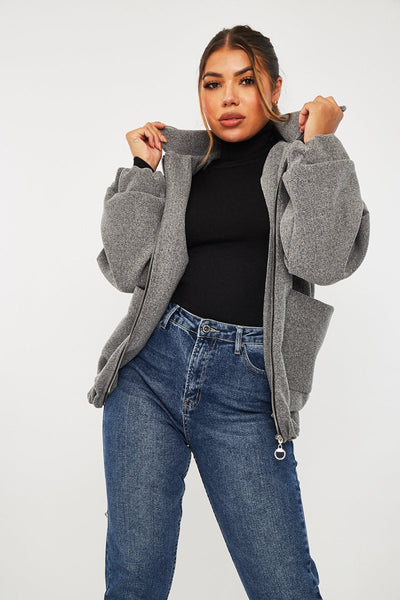 Grey Zip Front Side Pocket Shacket - Lima