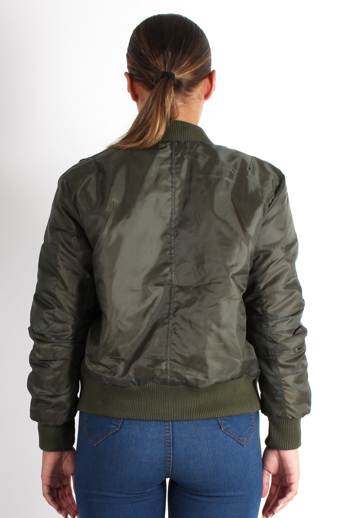 Kylie Khaki Zip Front Bomber Jacket