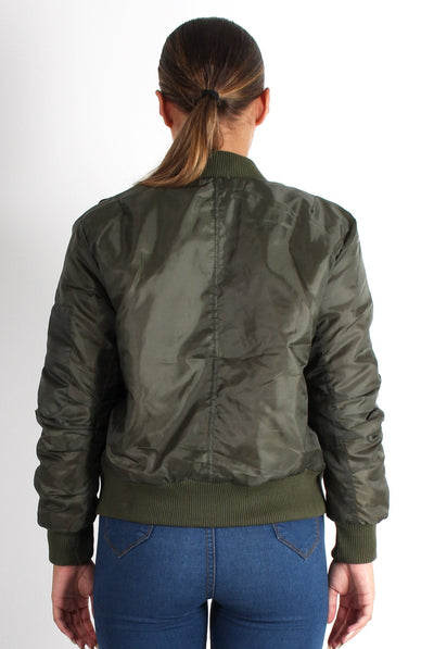 Kylie Khaki Zip Front Bomber Jacket