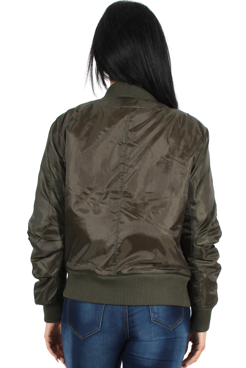 Kylie Khaki Zip Front Bomber Jacket