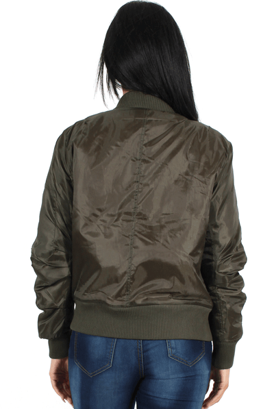 Kylie Khaki Zip Front Bomber Jacket