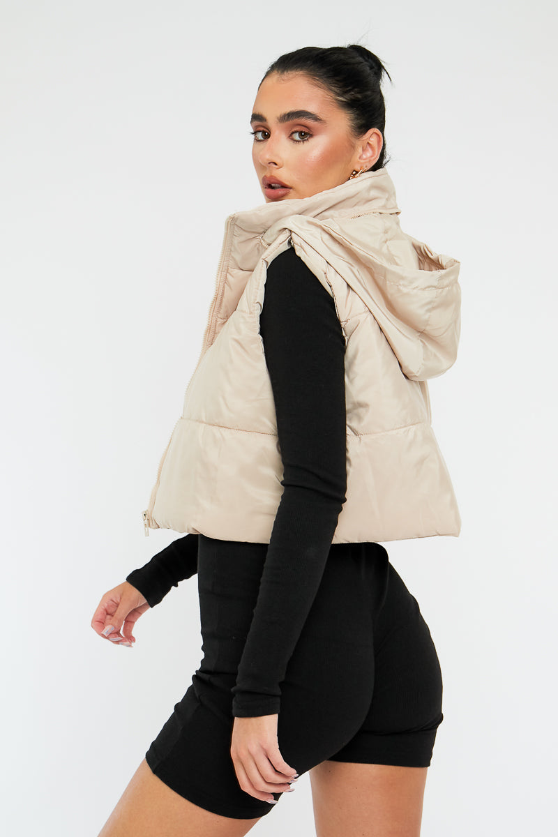 Stone Cropped Hooded Puffer Gilet - Chani