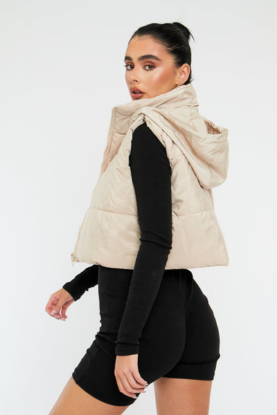 Stone Cropped Hooded Puffer Gilet - Chani
