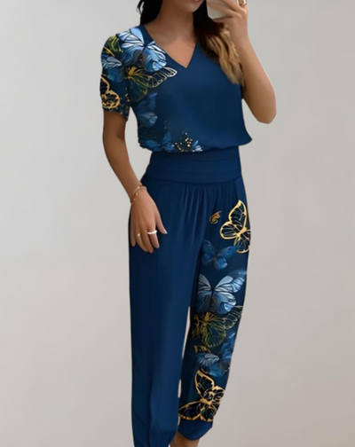 Portia | Tweedelige Jumpsuit met Print en V-Hals