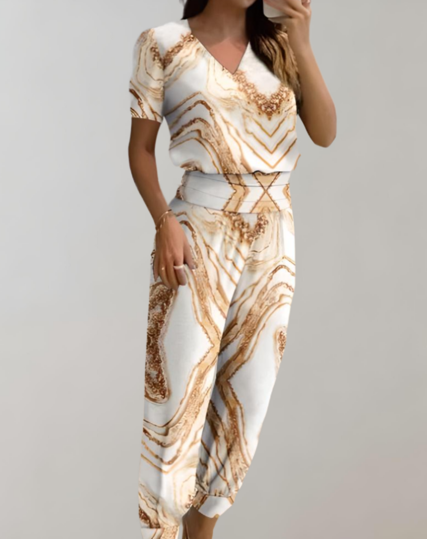 Portia | Tweedelige Jumpsuit met Print en V-Hals