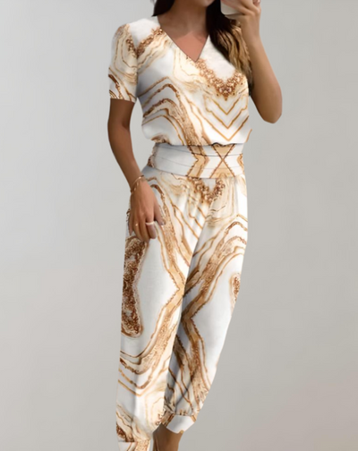 Portia | Tweedelige Jumpsuit met Print en V-Hals