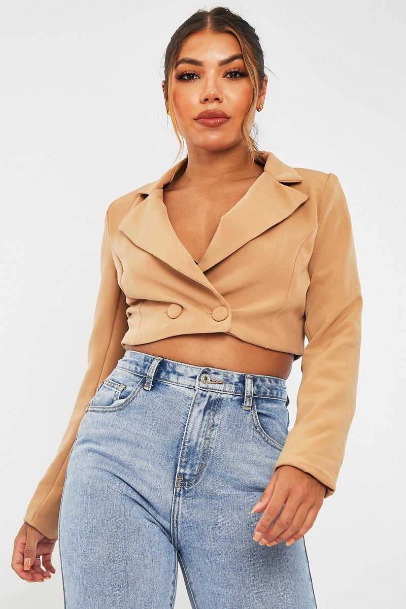 Stone Double Button Cropped Blazer - Dolly