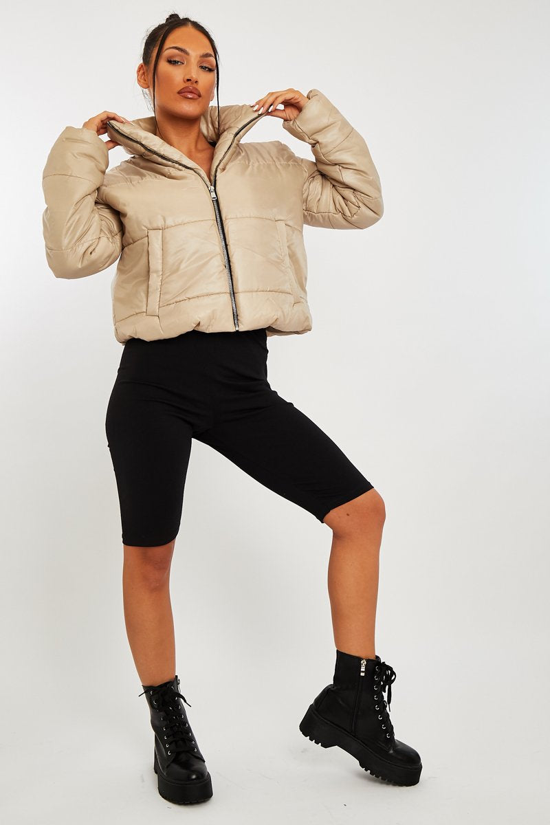 Stone High Neck Puffer Coat - Docie