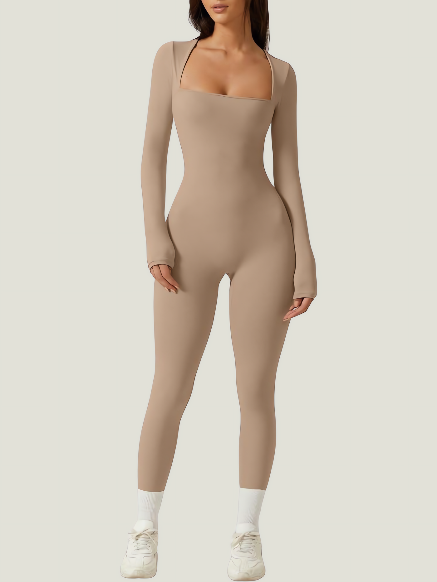 Stretch Bodycon Jumpsuit voor Dames met Lange Mouwen en Flared Pijpen