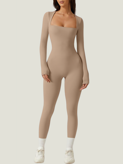 Stretch Bodycon Jumpsuit voor Dames met Lange Mouwen en Flared Pijpen