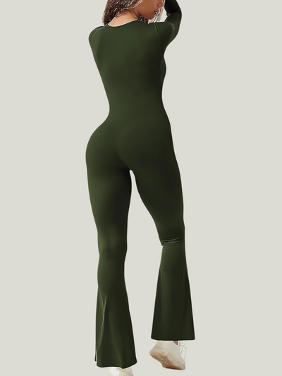 Stretch Bodycon Jumpsuit voor Dames met Lange Mouwen en Flared Pijpen