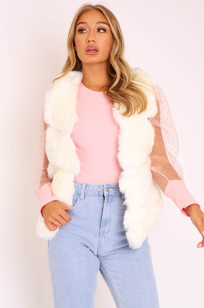 White Faux leather and Fur Gilet - Felicia