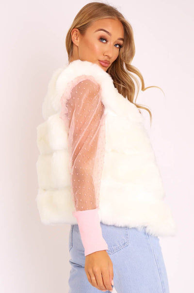 White Faux leather and Fur Gilet - Felicia