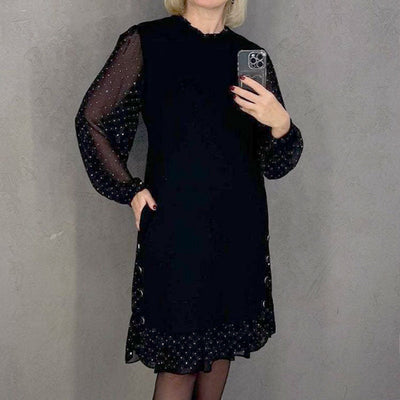 Elegant Dress with Crystals and Round Neck