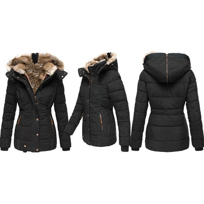 Women's Winter Coat with Belt and Detachable Hood