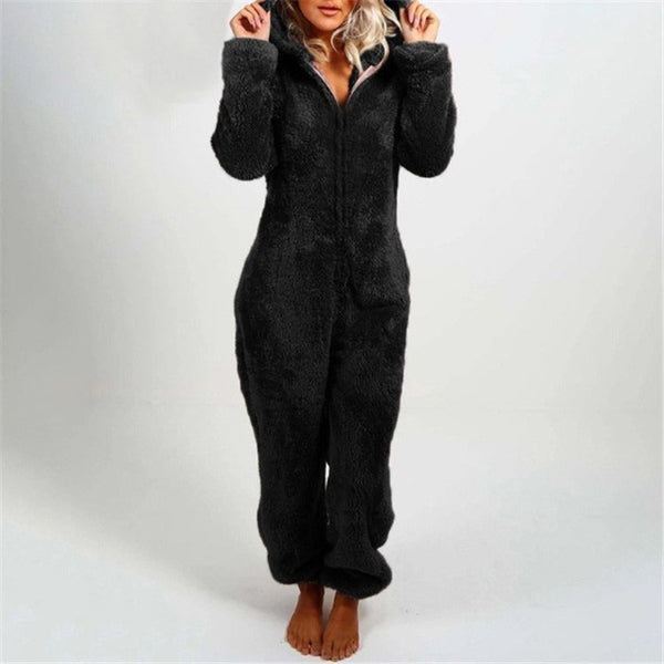 Warme Teddy Fleece Dames Onesie met Capuchon