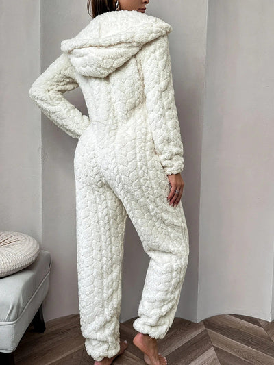 Witte Zachte Winterse Dames Fleece Jumpsuit Onesie met Rits