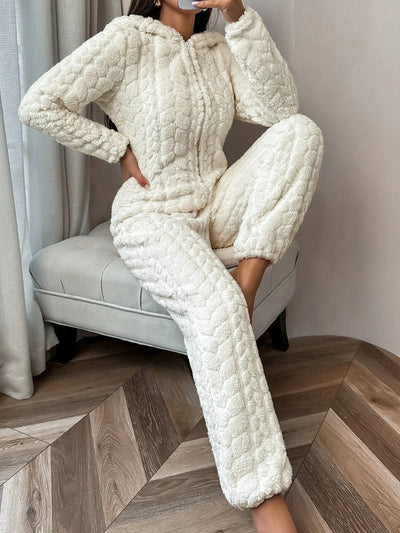 Witte Zachte Winterse Dames Fleece Jumpsuit Onesie met Rits