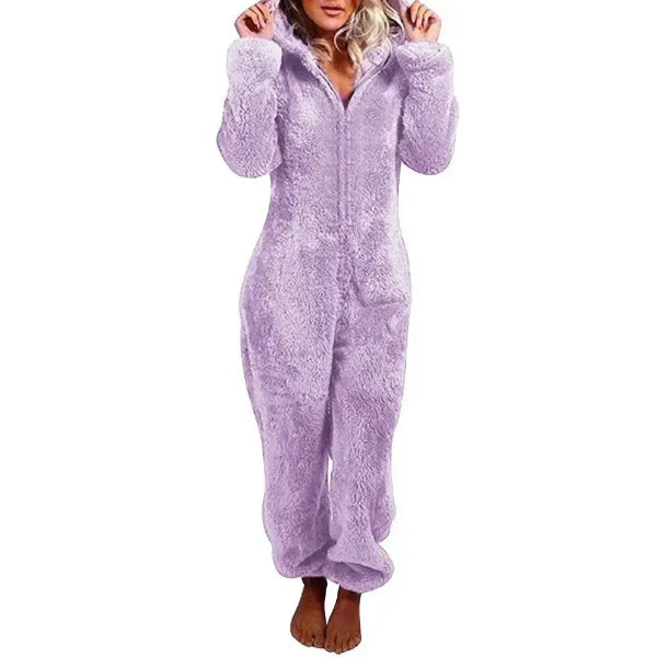 Warme Teddy Fleece Dames Onesie met Capuchon