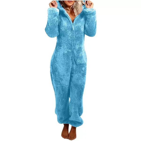 Warme Teddy Fleece Dames Onesie met Capuchon