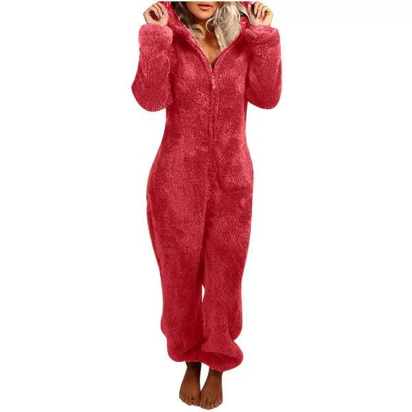 Warme Teddy Fleece Dames Onesie met Capuchon