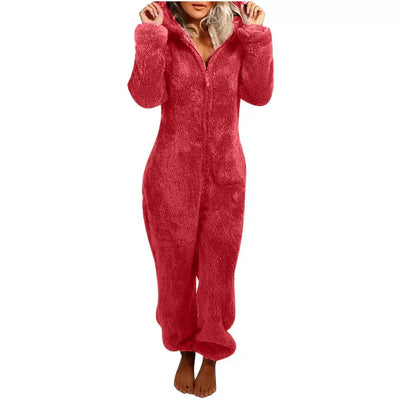 Warme Teddy Fleece Dames Onesie met Capuchon