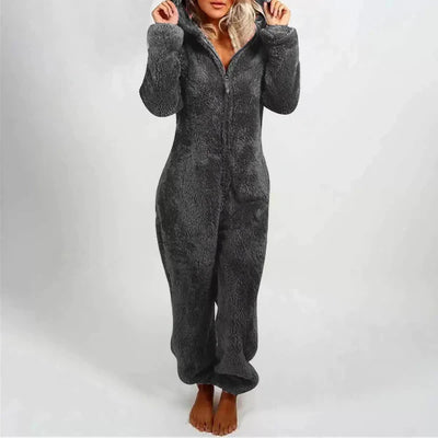 Warme Teddy Fleece Dames Onesie met Capuchon